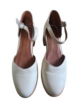 Patina Portland Leather Goods Cream Leather Mary Jane Block Heel Shoes Size 11